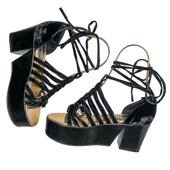 Chanel Interlocking CC Logo Wood Platform Velvet Gladiator Sandal EU 39 US 8-8.5 - Picture 7 of 11